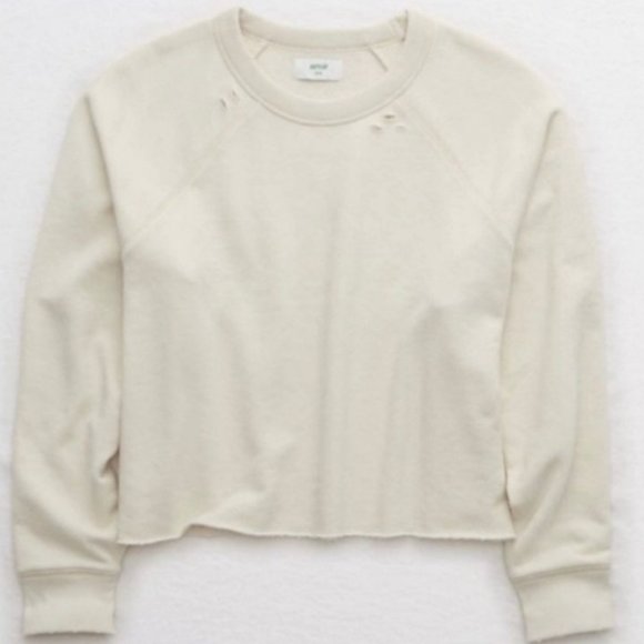 Aerie Sunday Soft Distressed Crewneck Cropped Sweatshirt Women's Size XS - Picture 8 of 8